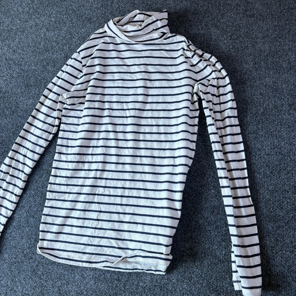 J.Crew Shirt Womens 2XS White Navy Striped Cotton Tissue Turtleneck Outdoor